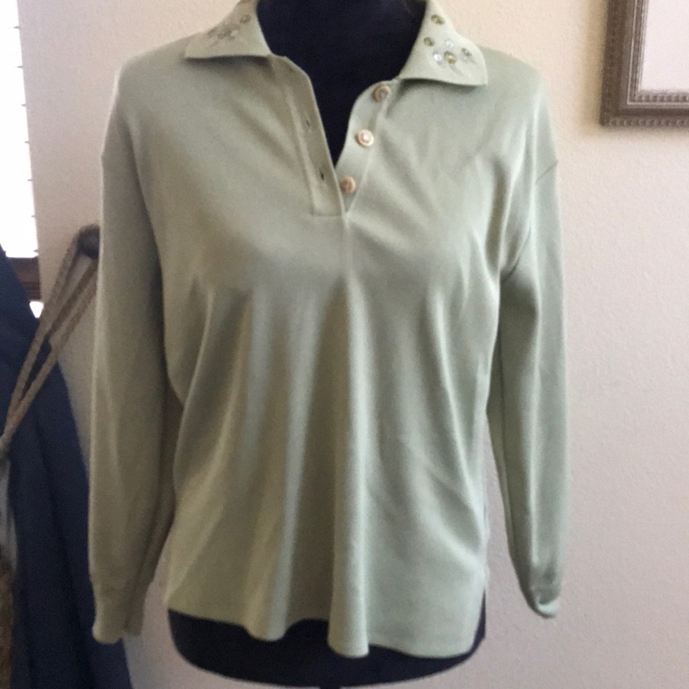 Green Long Sleeve Polo Top